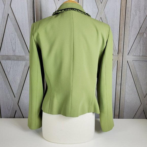 Tahari ASL Fully Lined Lime Green Ruffled Blazer With Small Front Pockets Sz 14 - Picture 4 of 9